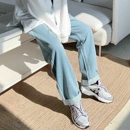 2021 New High Waist Womens Straight Wide Leg Jeans Fashion Loose Denim Pants Female Simple Solid Color Casual Cowboy Trousers