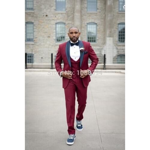 New Arrival 2019 Men Suits Custom Made Groom Suit Burgundy Red 3 Pieces Set Tuxedo Groomsman Wedding Suits Terno Masculino