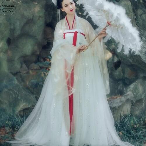 XinHuaEase Hanfu Womens Chinese Style Dresses 3 and 6 Meters Skirt Fairy Elegant Daily Traditional Cosplay Dance Costumes White