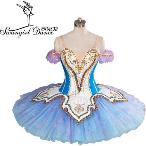 High quality blue Don Quxote professional ballet tutus with Golden decoration rehearsal tutu pancake tutu BT9101
