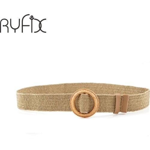 Round Buckle Dress Belt For Women Casual Female Braided Wide Strap Female Designer Woven Girls Elastic PP Straw belt BL590