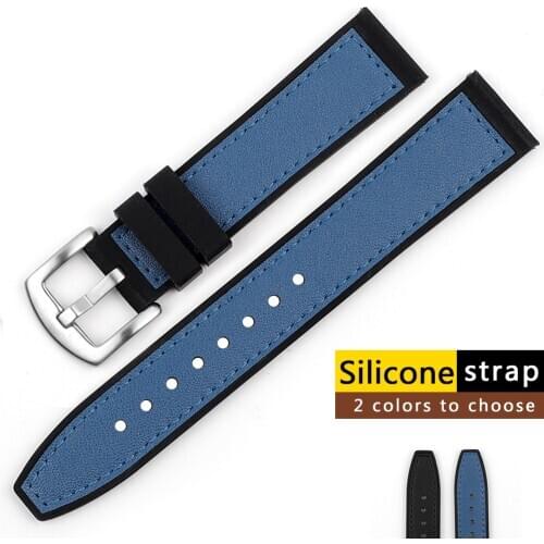 Leather Silicone Watch Strap 20mm 22mm High Quality Stainless Steel Buckle Waterproof Blue Watchband Replacement for Watch