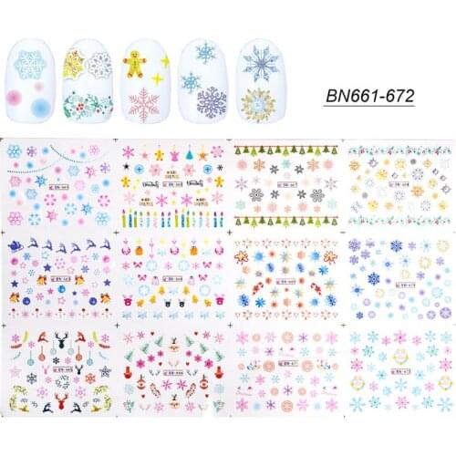 Christmas Theme Snowflakes Water Decals Christmas Snowman Nail Art Slider Stickers Bell Tree Elk Transfer Sticker Tattoos