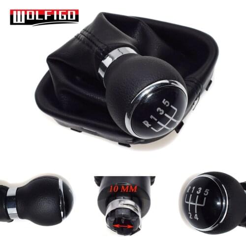 WOLFIGO New Black 5 Speed Gear Shift Knob Leather Boot For VW Je-tta Golf 6 MK5 MK6 2005-2014
