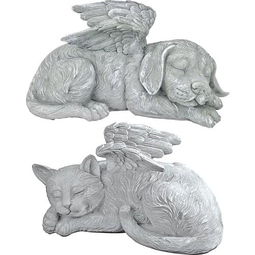 Angel Pet Statue Super Cute Sleeping Cat/Dog In Angels Wing Angel Beast,Guardian Of The Dead Souls Resin Garden Decor heathly