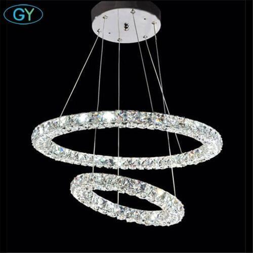 AC100-240V D20cm to D80cm three sides LED crystal pendant lights living room dining room bedroom donut-shaped rings Lustre lamp