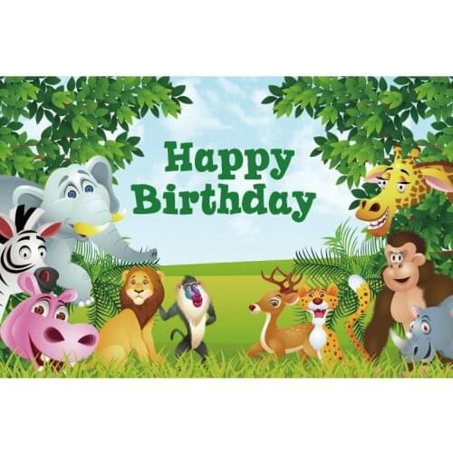 Happy Birthday Forest Animal Lion Elephant Tiger Gift Banner Birthday Party Jungle Vinyl Photography Decoration Home Background