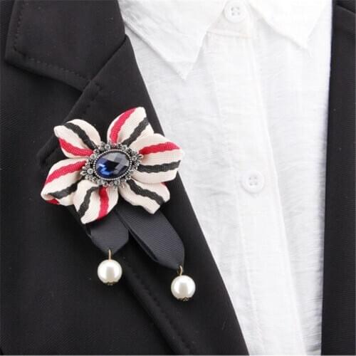 Vintage Bridegroom Wedding Ribbon Brooches Cloth Art Hand-made Pearl Flower Brooch Lapel Pin Badge Mens Suit Accessories Gifts