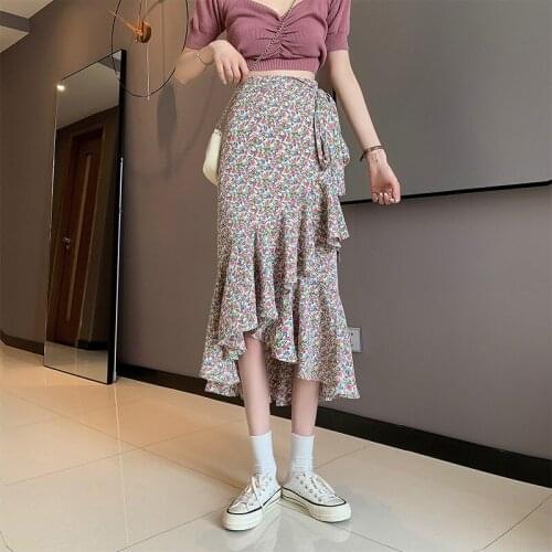 Spring/summer 2021 new Korean style lace-up high-waist irregular one-piece fishtail skirt half-length skirt