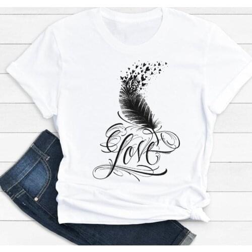 Women Clothes Cartoon 2021 Printing Clothing Feather Summer Print Fashion Tshirt Female Short Sleeve Tee Top Graphic T-shirt
