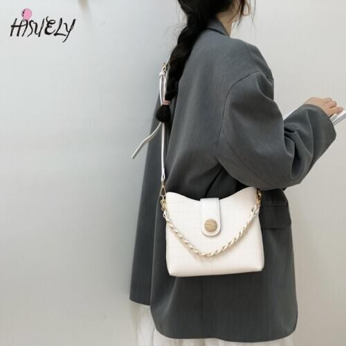 HISUELY HISUELY Bag women 2021 new trendy fashion underarm Bucket bag casual all-match chain shoulder messenger bag Purse Q6