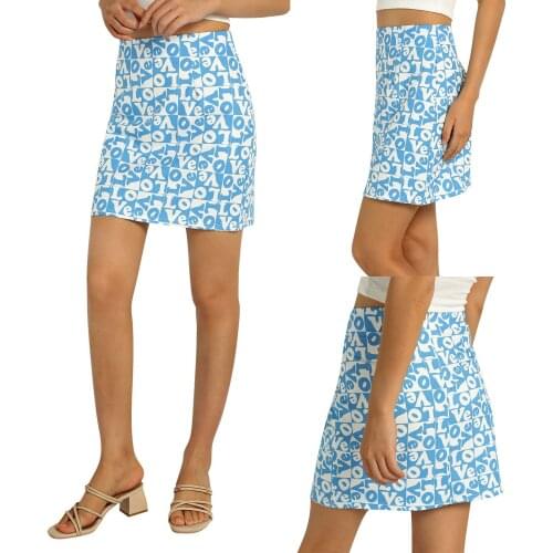 Trendy Love Letter Print High Waist Zip Up Skirt women a-line plaid skirt fashion Package hip Simple Slim fit high quality