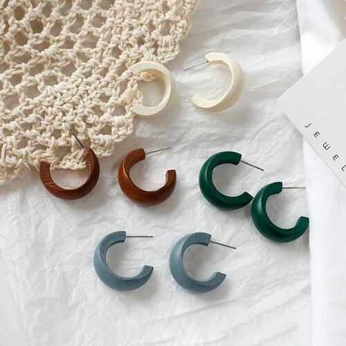 AENSOA Vintage C-Stye Wood Drop Earrings Statment Geometric Circle Wooden Earring 2020 Brincos Female Fashion Jewelry wholesale