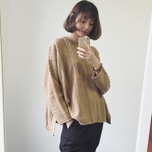 Women Autumn Winter Sweaters Long-Sleeved Solid Loose Korean Harajuku Pullovers Female Casual Knitted White Jumper