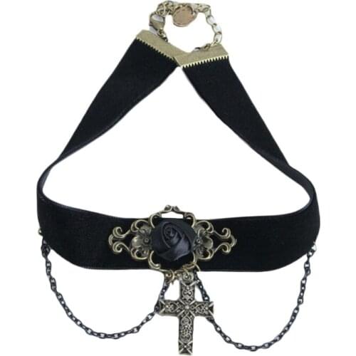 Gothic Accessories Vintage Cross Choker With Metal Chain Goth Aesthetic Women Black Chokers Cosplay Daily Wear