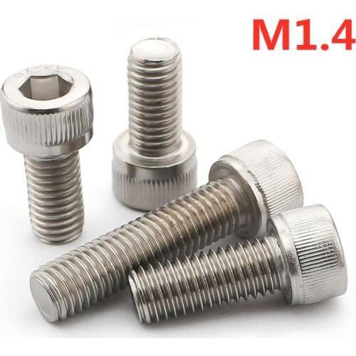 100pcs/lot M1.4*2/3/4/5/6/8/10/12 DIN912 Stainless steel SUS304 hexagon socket cap screw with knurling head