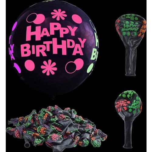 100 Pack Neon Glow In the Dark Balloons, 12 Inch Happy Birthday Fluorescent Glow Balloons for Birthday Party (Need Black Light)