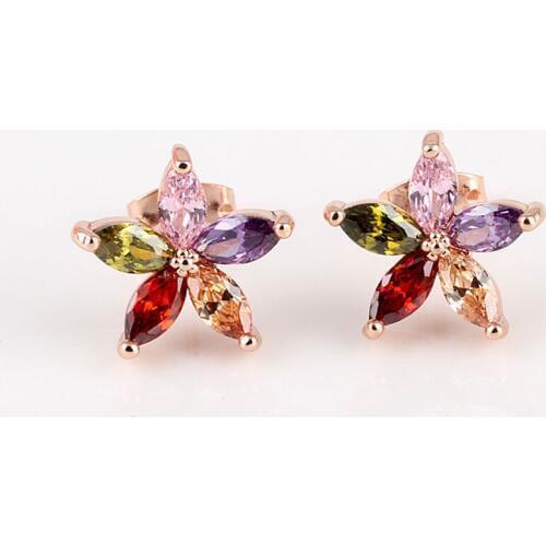 11.11 Deals 5 pcs Marquise-cut CZ Crystal Sun Flower Stud Earing Brincos Boucle D'oreille Earrings For Women Wedding Accessories