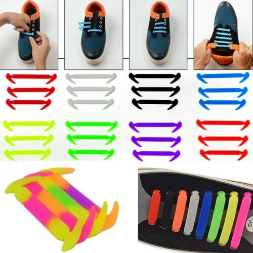 12Pcs/1Set Silicone Shoelaces No Tie Shoelaces 15 colors Elastic Lace Shoelace Creative Lazy Silicone Laces Rubber Lace