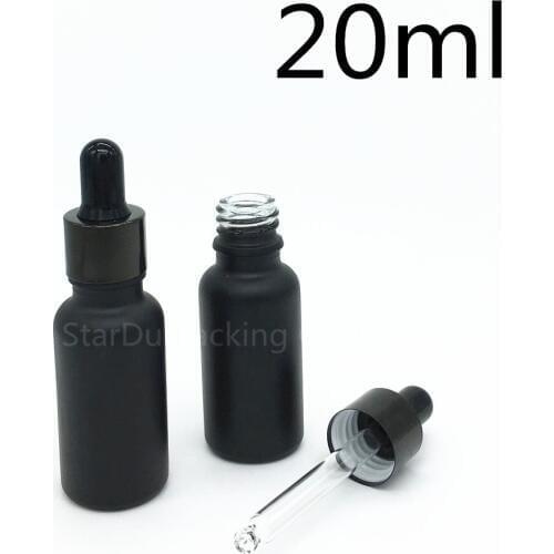 12pcs 20ml black frosted glass essential oil bottle with black aluminum ring dropper glass perfume bottle