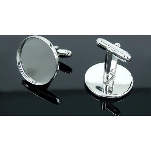 18mm New Imitation Rhodium Plated Blank Bases Round smooth Bezel Cabochon French Cufflinks Cuff Links Settings Blank Wholesale