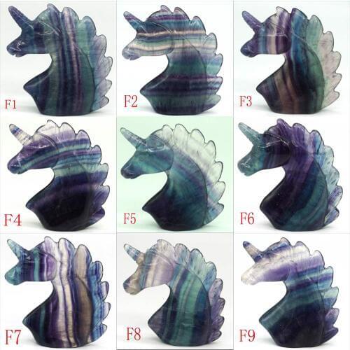 2.5" Natural Gemstone Fluorite Unicorn Figurine Reiki Healing Crystal Statue Home Decor