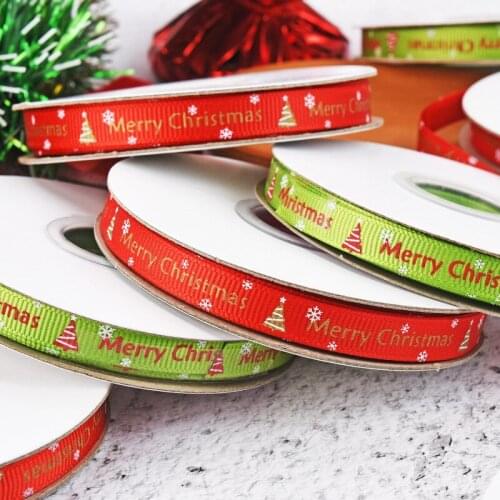 25 yards (22m) 1cm wide DIY Merry Christmas tree Ribbon red /green color Double sided printing Gift wrapping with bow tie ribbon
