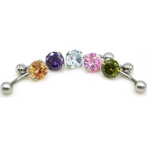 316L Surgical Steel Belly Button Ring Bar Navel Crystal Rhinestone Body Piercing White Pink Purple Cubic Zirconia