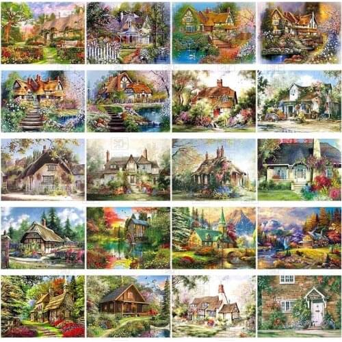 5D Diamond Painting House Full Square Round Diamond Village Villa Landscape Cross Stitch Embroidered Mosaic Set Home Decoration