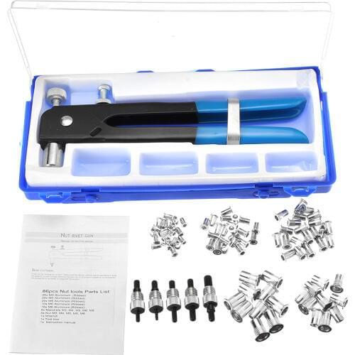 86Pcs Hand Riveter Nut Rivet Shooter Kit M3-M8 Manual Threaded Nut Rive Tool