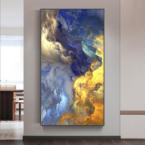 Abstract Golden Blue Sky Cloud Canvas Print Luxury Wall Art Poster Modern Living Room Corridor Aisle Home Decor Painting Picture