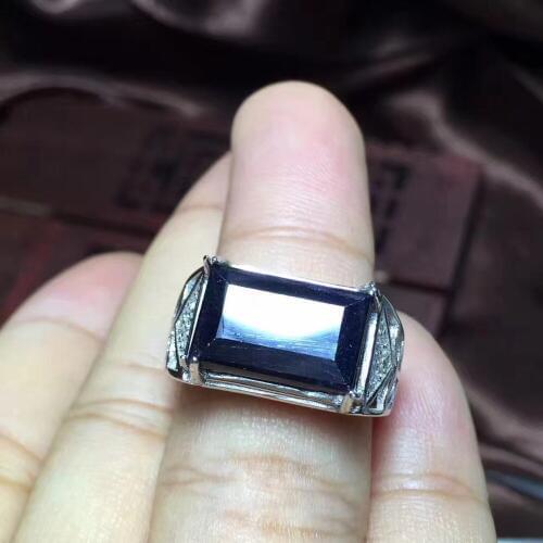 Free shipping Natural and Real Sapphire Man Ring 925 sterling silver Wholesales Fine jewelry Natural Sapphire Man Ring 10*14mm