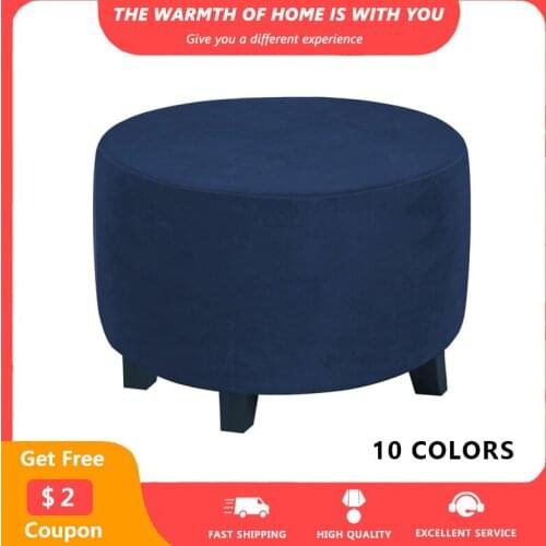 Round Ottoman Covers Plush Vetvel Elastic Sofa Foot Low Stool Cover Storage Stretch Stool Ottoman Slipcovers Furniture Protector