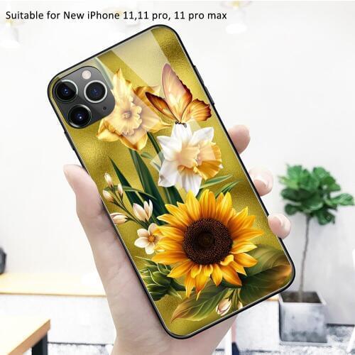 For iPhone 12 cover glass hard back butterfly floral cover iphone 12 pro case for iPhone 11 pro max