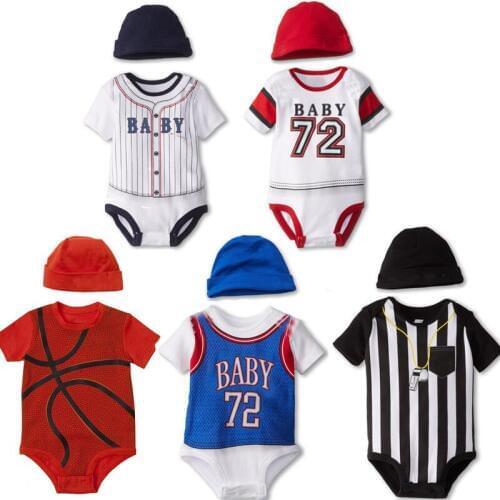 Free Shipping Toddler Boys Basketball Sport Costume Set Summer Short Sleeve Romper with Hat Suits Baby Boy Onesies Short Outfits