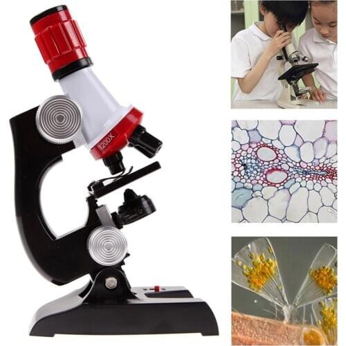 Kids Microscope Kit Science Lab LED 100-1200X Biological Microscope Home School Educational Toys children Optical Instruments