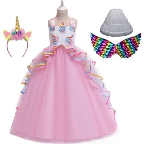 Christmas Carnival Unicorn Girls Dress Set For Girls Birthday Party Dress Children Costume Flower Wedding Girl Princess Dresses