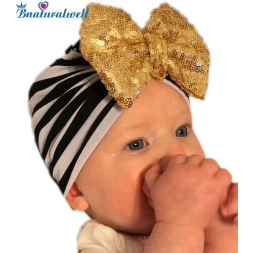 Bnaturalwell Baby turban hat with bow turbans for tots Kids Children Topknot beanie Baby girls shower gift stretchy Cotton H120D