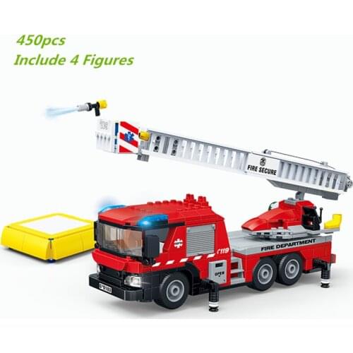 City Ladder Fire Truck Building Blocks Kit Bricks Firemen Figures Fire Department Classic Model Kids Toys For Children Gifts