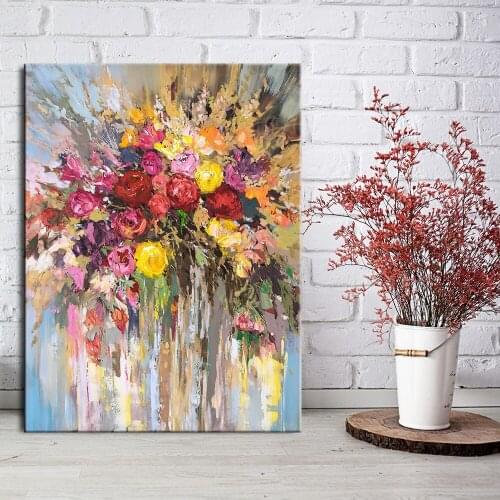Canvas Oil Flower Painting Wall Art Home Decor Canvas Painting Colorful Flowers Poster Prints Pictures For Living Room Decor