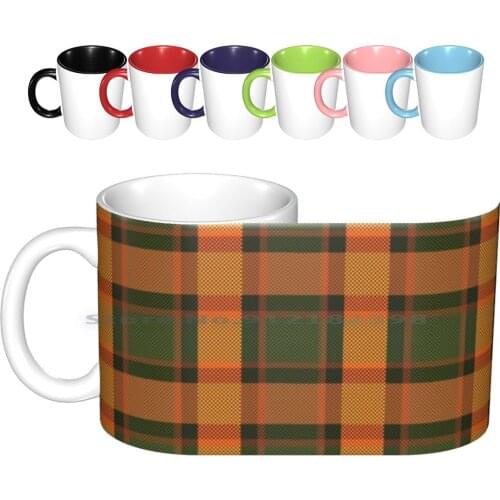 Red Brick Autumn Plaid Ceramic Mugs Coffee Cups Milk Tea Mug Autumn Fall Tweed Twill Brown Black Orange Pumpkin Halloween