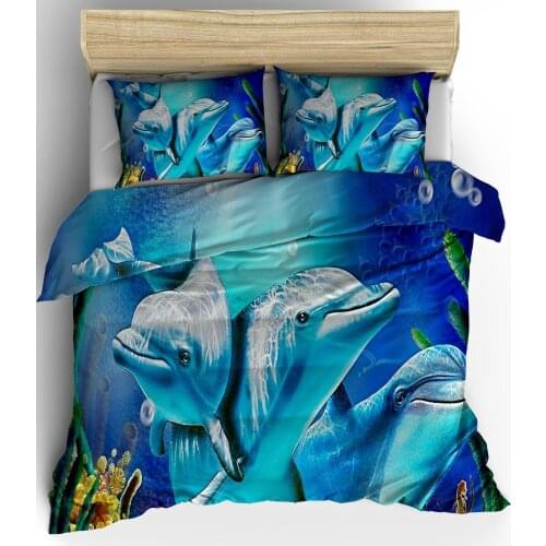 3D Hot Printed Bedding Set Animal Dolphin Bedclothes Duvet Cover Set Blue Sea Cute Bed Set Home Textile Bedding Set For teens