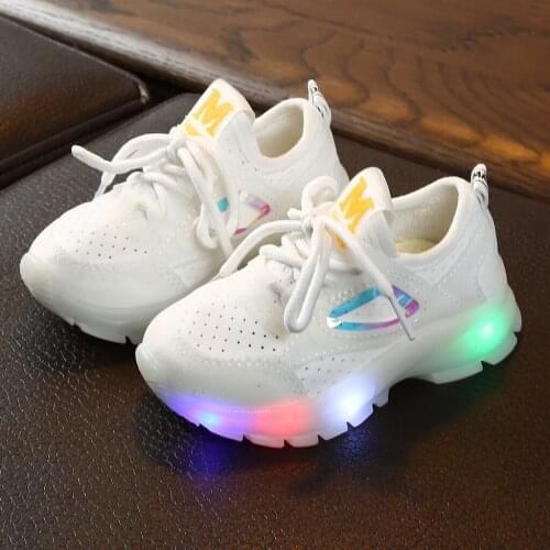 TELOTUNY Children Baby Girls Boys Sneakers Breathable Mesh Led Luminous Sport Shoes Lace-up Soft Sole Anti-Slip Kids Run Shoes
