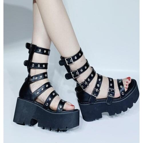 Summer Fashion Zipper Hollow Sexy Thick-Soled Non-Slip Wear-Resistant Ladies Sandals Roman Shoelace Waterproof Platform