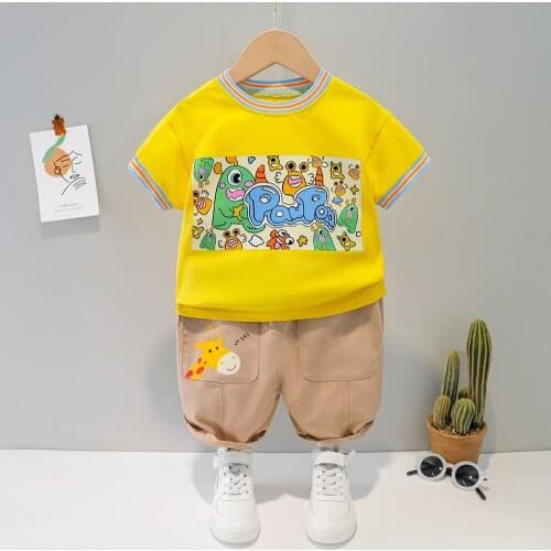 Summer Children Out Clothes Baby Boy Cartoon O-Neck T Shirt Denim Shorts 2Pcs/sets Infant Outfit Kids Fashion Toddler Tracksuit