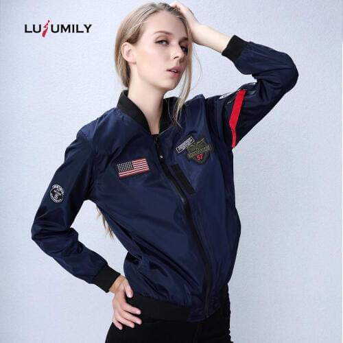 Lusumily 2021 New Bomber Jacket Women Plus Size 4xl Loose Military Pilot Jacket Patches Woman Ladies Thin Coat Ma1 Jackets Femal