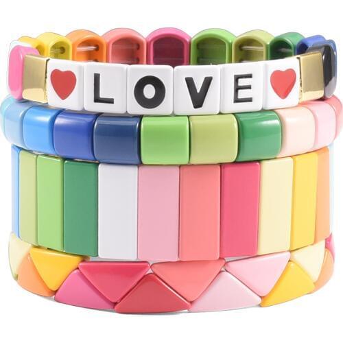 LOVE Hematite Rainbow Beads Bracelet Set Wrist Cuff Lawyer Jewelry Handmade Stackable Honeycomb Bracelet for Sister Woman Gift