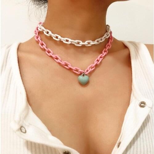 Multilayer Hip-Hop Lover Heart Pendant Ladies Necklace Punk Acrylic Pink Couple Necklaces Girl Glamour Party Jewelry Gift