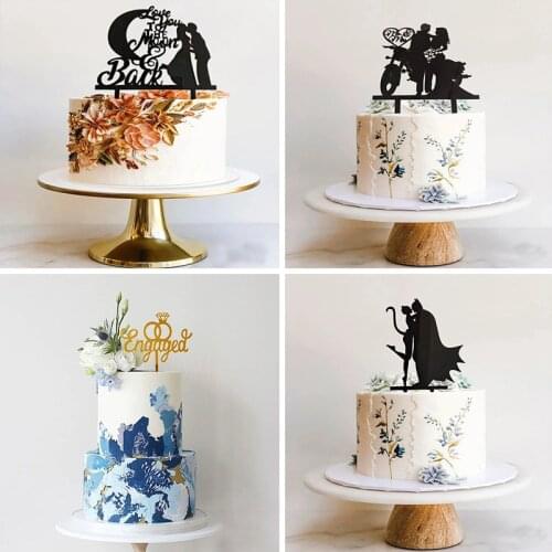 Motorcycle Wedding Acrylic Cake Toppers Golden Bride To Be Baking Cake Toppers for Wedding Celebration Cake Decorations Supplies
