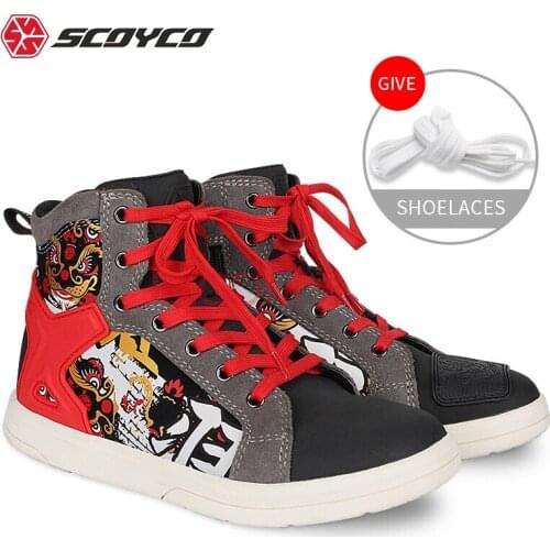 SCOYCO MT058 Motorcycle Boots Men Casual Shoes Microfiber Leather Moto Motocross Riding Boots Summer Breathable Motorbike Shoes